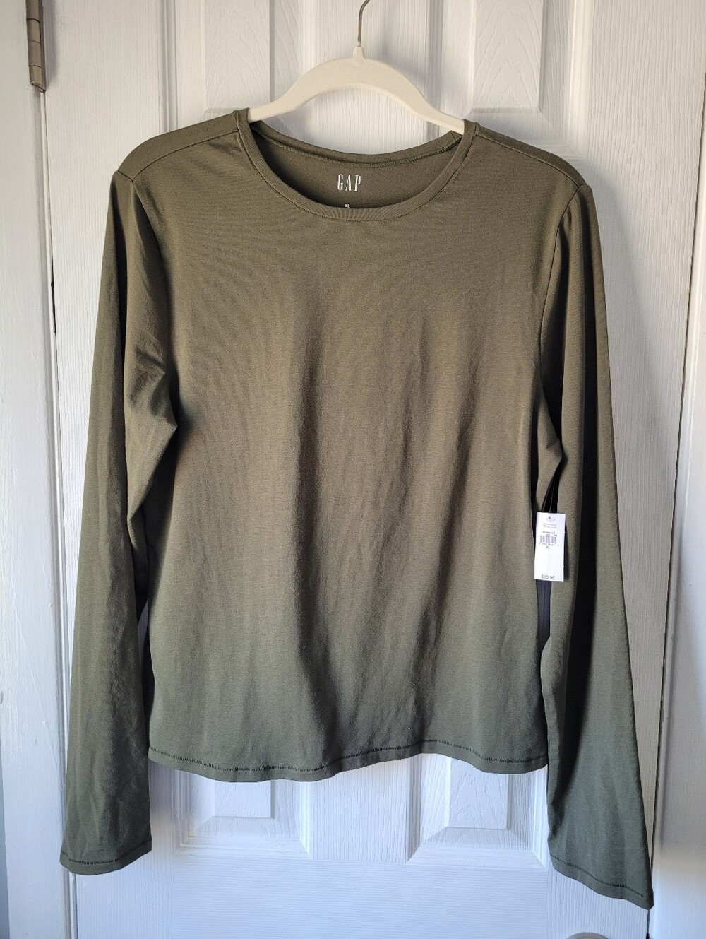 Gap XL Olive Green Long Sleeve Crewneck Top 95% Cotton Stretch